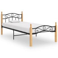 Lova VLX Solid Oak Wood, juoda/medžio, 210x97 cm, su grotelėmis
