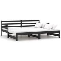 Lova VLX Solid Pinewood Pull-out, juoda, 203x183 cm, su grotelėmis