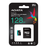 atminties korteles 128 - ADATA 128GB Micro SDXC UHS-I U3 V30S +Ad | AUSDX128GUI3V30SA2-RA1 - 1 nuotrauka