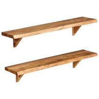 Sieninė lentyna VLX Solid Acacia Wood, ruda, 90 cm x 20 cm x 16 cm