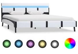 Lova VLX Bed Frame, balta/juoda, 210x145 cm, su grotelėmis