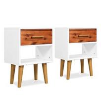Naktinis staliukas VLX 245740 2 pcs, rudas/baltas/medžio, 40x30x45 cm