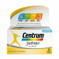  CENTRUM JUNIOR, nuo 4 m., citrinų ir uogų skonio, 30 tablečių