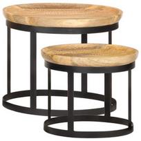 Kavos staliukas VLX Solid Mango Wood 286470, rudas/juodas, 530 mm x 530 mm x 440 mm
