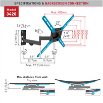 43 tv - Laikiklis Barkan Flat/ Curved TV Wall Mount 3420 Wall Mount, Full motion, 29-56 ", Maximum weight (c - 1 nuotrauka