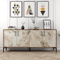 Kalune Design Konsolė Kiev - Walnut, Baltas Marble