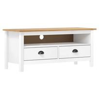 TV staliukas VLX Solid Pine Wood, baltas, 1100 mm x 400 mm x 470 mm