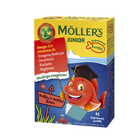 zuvies taukai kramtomi - Žuvų taukų kapsulės Möller’s Junior Omega-3 braškių skonio kramtomos žuvelės N45 - 1 nuotrauka
