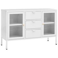 Komoda VLX Steel and Tempered Glass, balta, 105 x 35 x 70 cm