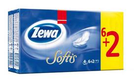 Vienkartinės nosinaitės ZEWA Softis, 4 sl., 6+2 vnt.