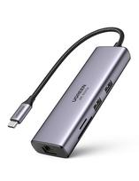 c rj45 adapteris - UGREEN CM512 6-in-1 Adapter USB-C to 2x USB + HDMI + USB-C + RJ45 + TF/SD (Grey) - 1 nuotrauka
