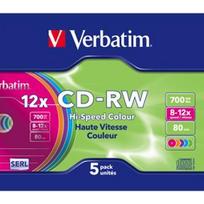 Verbatim CD-RW Colour 12x, 12x, CD-RW, 120 mm, 700 MB, Slimcase, 5 pc(s)