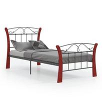 Lova VLX Metal 324876, juoda/medžio, 206x90 cm, su grotelėmis