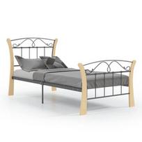 Lova VLX Metal 324883, juoda/medžio, 206x90 cm, su grotelėmis
