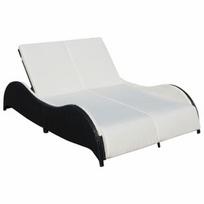 Gultas VLX Double Sun Lounger, baltas/juodas, 132 cm x 200 cm x 45 cm