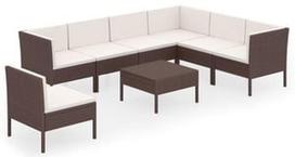 Lauko baldų komplektas VLX 8 Piece Garden Lounge Poly Rattan, kreminės spalvos/rudas, 1-7 vietų