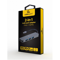 hdmi type c laidas - Gembird USB Type-C Multi-Port Adapter A-CM-COMBO2-01, pilka, 0.09 m - 2 nuotrauka