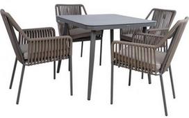 lauko stalai senukai - Lauko baldų komplektas Home4you Andros 5 Piece Set, pilkas/rudas, 4 vietų - 1 nuotrauka