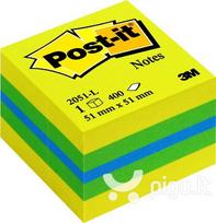 Lipnių lapelių mini kubas Post-It, 51x51 mm, 400 lapelių, geltonų atspalvių