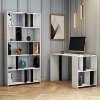Kalune Design Studijų stalas ir knygų lentynos Lima - Baltas, Juodas Marble