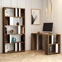 Kalune Design Studijų stalas ir knygų lentynos Lima - Walnut, Baltas
