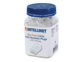INTELLINET Cat5e RJ45 Modular Plugs UTP 3-prong for solid wire 100 plugs in jar