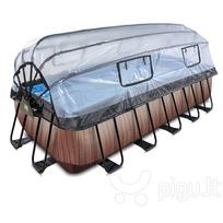 Karkasinis baseinas su smėlio filtru ir stogeliu Exit Premium Wood, 540x250 cm, rudas
