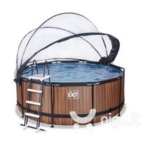 Karkasinis baseinas su smėlio filtru ir stogeliu Exit Premium Wood ø360x122 cm, rudas