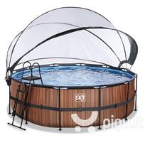 Karkasinis baseinas su smėlio filtru ir stogeliu Exit Wood ø427x122 cm, rudas
