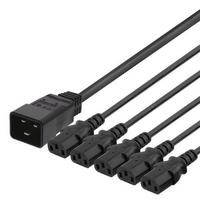 DELTACO Device cable IEC C20 to 5x IEC C13, 1m, 16A / 250V, Y-Splitter, blackConnect up to five devi