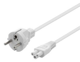 DELTACO įžemintas įrenginio kabelis, tiesus CEE 7/7 - tiesus IEC C5, 3m, 3X 1,0mm2, baltasĮžeminta