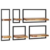 Sieninė lentyna VLX Set 5 Pieces Solid Acacia Wood 246014, ruda/juoda, 25 cm x 21 cm