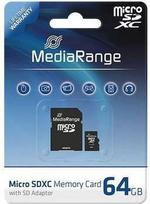 atminties kortele su adapteriu - MediaRange Micro SDXC 64GB Class 10 MR955 - 1 nuotrauka