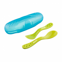  AKUKU stalo įrankiai su dėžute BLUE/GREEN, 1 vnt.+dėklas, šakutė, šaukštas.