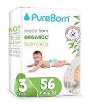 Sauskelnės PureBorn Organic Bamboo, 3 dydis, 5.5 - 8 kg, 56 vnt.