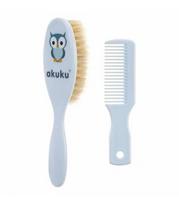 kudikio sepetys - Akuku naturalių šerių plaukų šepetys ir šukos, A0457-BLUE - 1 nuotrauka