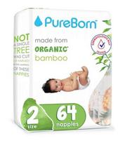 Sauskelnės PureBorn Organic Bamboo, 2 dydis, 3 - 6 kg, 64 vnt.