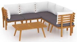 Lauko baldų komplektas VLX 6 Piece Lounge Set With Cushions 3087027, baltas/medžio/tamsiai pilka, 5 vietų
