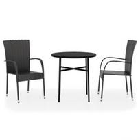 Lauko baldų komplektas VLX Poly Rattan 3098028, juodas, 2 vietų