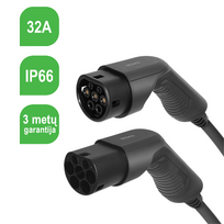 Elektromobilio įkrovimo kabelis DELTACO Type 2 - Type 2, 3 fazių, 32A, 22KW, 3m / EV-3203