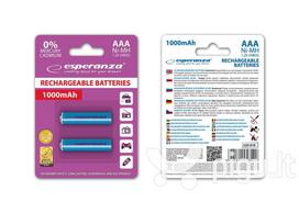 ikraunami aaa elementai - Esperanza EZA101B 1000mAh 2-pack Blister - 2 nuotrauka