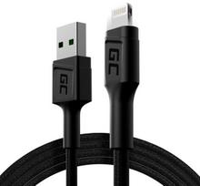 led 120cm - Green Cell Ray LED Backlight USB To Apple Lightning Cable 1.2m Black - 1 nuotrauka
