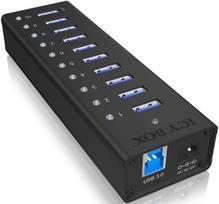 10 usb sakotuvas - ICY BOX IB-AC6110 10x Port USB 3.0 Hub with USB Charge Port Black - 3 nuotrauka