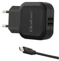 Qoltec Adapter USB x2 / Micro USB / Euro plug Black 1m