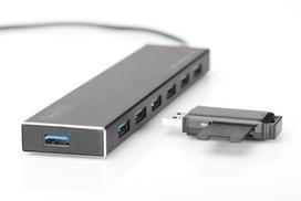 5v usb laidas - DIGITUS USB 3.0 Hub 7-port Incl. 5V / 3.5A power supply aluminum housing - 5 nuotrauka
