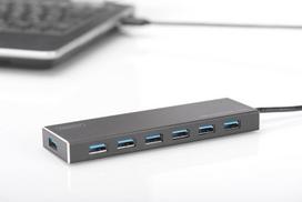 5v usb laidas - DIGITUS USB 3.0 Hub 7-port Incl. 5V / 3.5A power supply aluminum housing - 7 nuotrauka