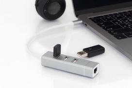 lan sakotuvas - Digitus USB Type-C 3-Port HUB + Fast Ethernet LAN DA-70253 - 5 nuotrauka