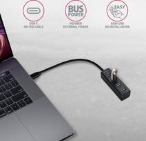 usb 3.2 gen 2 cable - AXAGON HUE-M1C 4x USB3.2 Gen 1 MINI hub, metal, 20cm USB-C cable - 4 nuotrauka