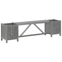 masyvo lauko suolai - Sodo suoliukas su 2 vazonais, pilkas, 150cm, akacijos masyvas - 1 nuotrauka