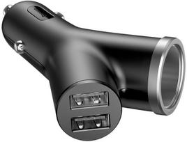 cigarette lighter socket - Baseus Y Type Dual USB Car Charger   Cigarette Lighter Extended Black - 3 nuotrauka